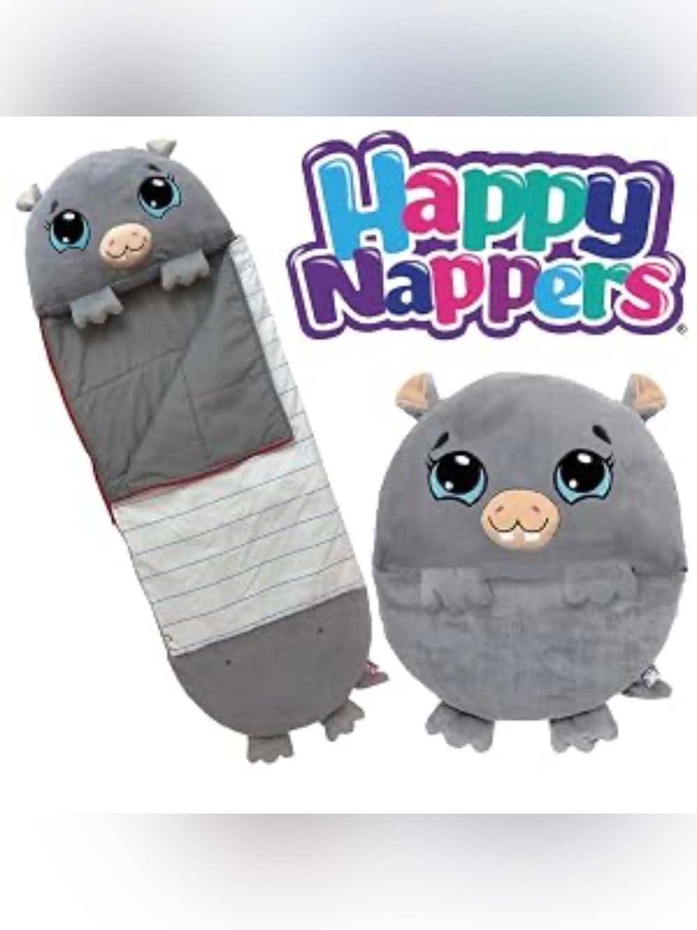 Happy Nappers Gray Hippo Large Plush Pillow Sleeping Bag 66x30